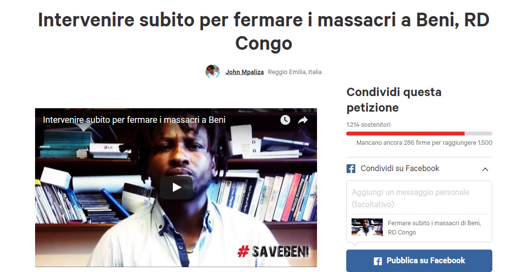 Video e appello – Intervenire subito per fermare i massacri a Beni, RD Congo – Firmate!